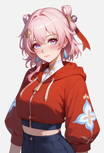 star rail,march 7th,crop hoodie,shorts  - AI generated anime art